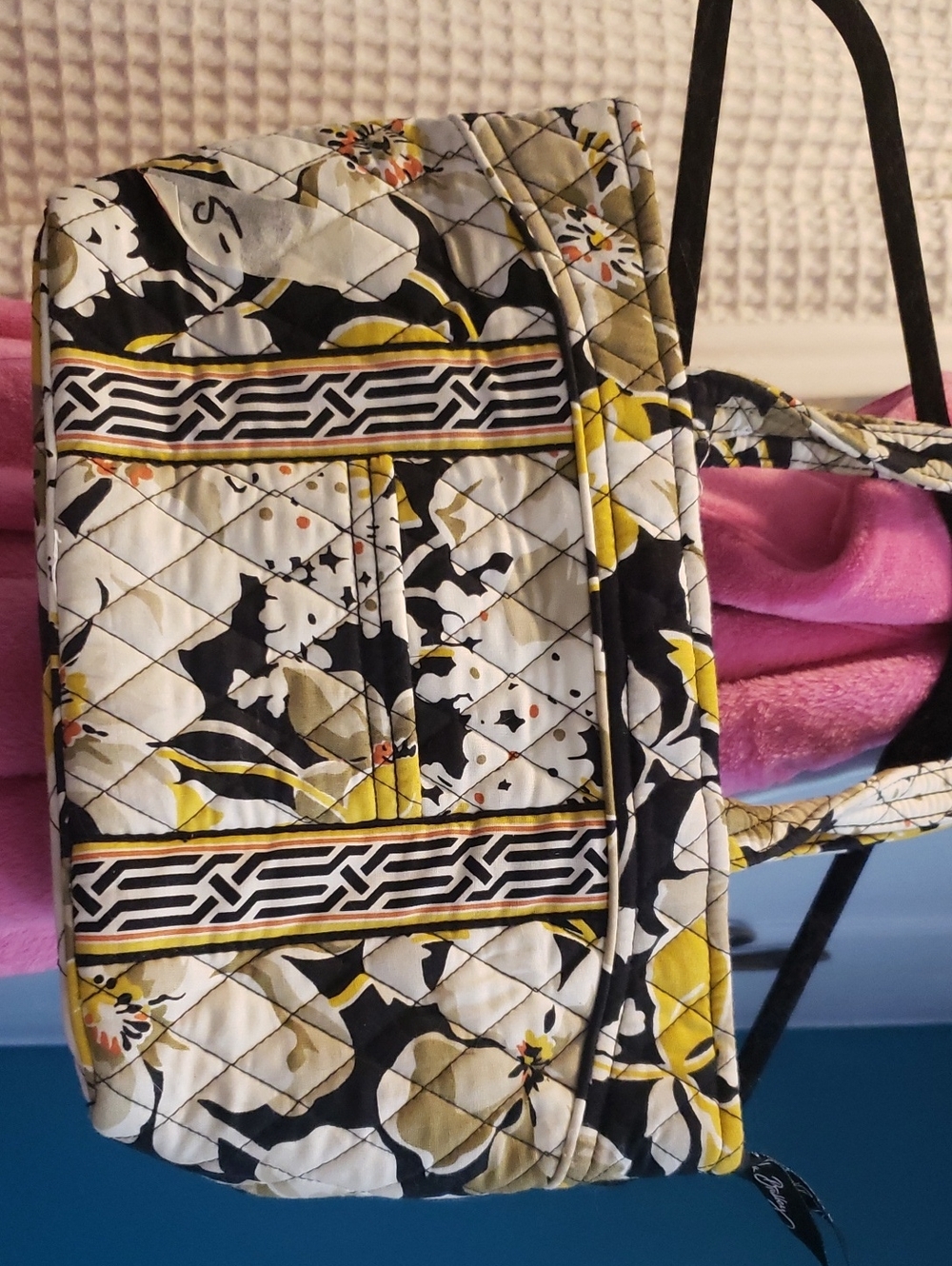 Vera Bradley Quilted Floral Tote in Yellow, Black and Cream
